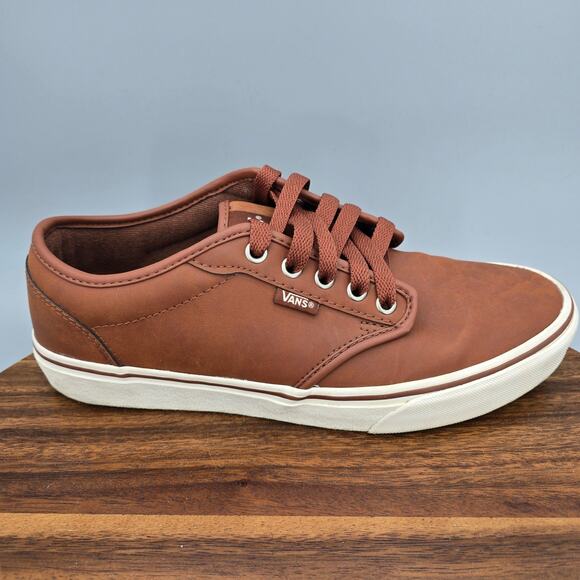 Vans Atwood Shoes Mens 9.5 Brown Leather Low Top Lace Up Athletic Sneakers